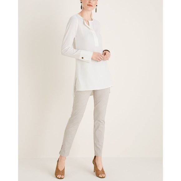 Chicos Womens So Slimming Brigitte Striped Button Ankle Pants Tan Neutral size 2 - Picture 4 of 15